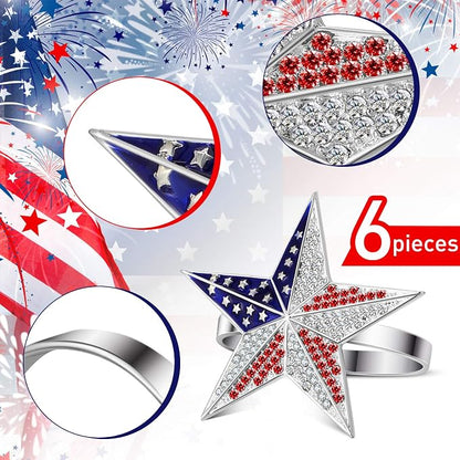 Geiserailie 6 Pieces Patriotic Napkin Rings 4th of July Star Napkin Ring Holder - Image 4