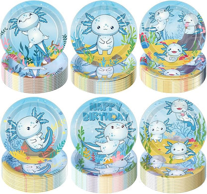Gerrii 60 Pcs Axolotl Birthday Party Decorations 7 Inch Blue Axolotl Plates by Gerrii