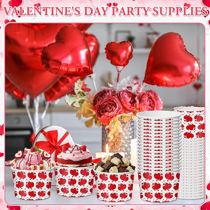CHENGU 60 Pcs Valentines Snack Cups 9 oz Red Heart Paper Disposable Ice Cream - Image 7
