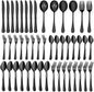 LIANYU 46-Piece Black Silverware Flatware Set for 8, Stainless Steel Flatware with Serving Utensils, Elegant Cutlery Tableware Includes Forks Spoons Knives, Mirror Polished