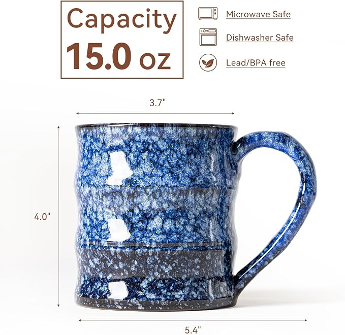 Unique Reactive Glaze Ceramic Coffee Mug - 15 oz Large Coffee Cup - Image 3