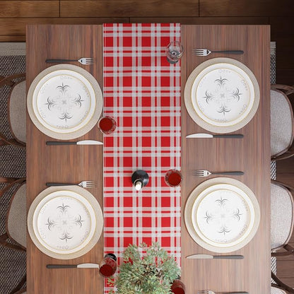 Encasa XO Table Runner, Woven Cotton Dining Runner 13"x94" | Franca Red Checks - Image 6