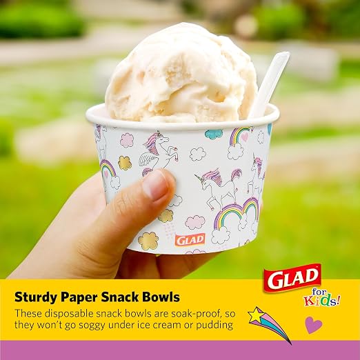 Glad for Kids Unicorns Disposable Paper Snack Bowls, 12 Oz, cut-resistant bowls - Image 4
