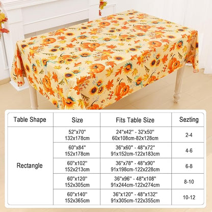 Smiry Fall Rectangle Table Cloth, Waterproof Vinyl Tablecloth with Flannel Backing, Wipeable Autumn Sunflower Plastic Tablecloths for Harvest and Thanksgiving Parties, (60"x102", Gold)