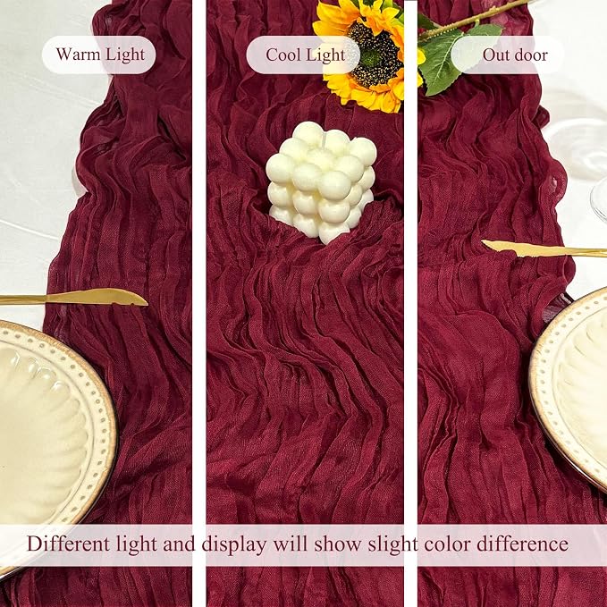 3Pack Burgundy Cheesecloth Table Runners 17 x 108 inch Sheer Table Runner | - Image 5