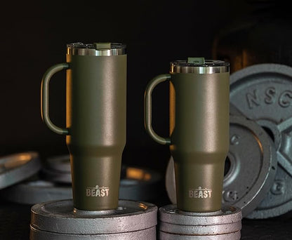 Beast 42 oz Tumbler with Handle Stainless Steel Vacuum Insulated Coffee Ice Cup Double Wall Travel Flask (Army Green)