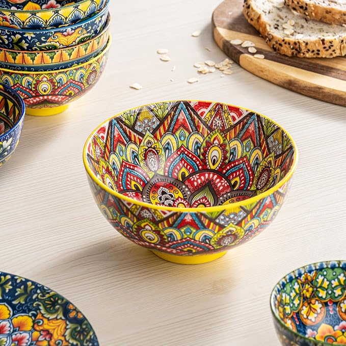 Henten Home Ceramic Dessert Bowls Set of 6, Bohemia 10 oz Snack Serving Bowl - Image 3