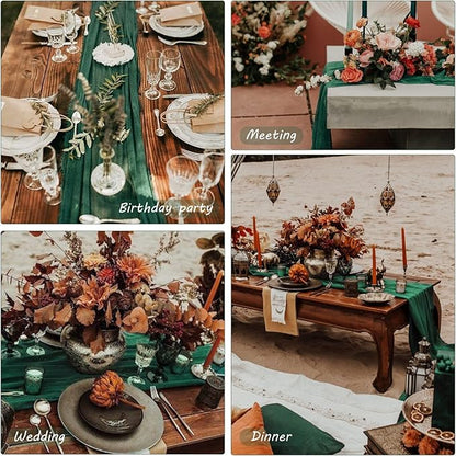12 Pack 13Ft Cheesecloth Table Runner 35x157 Inch Boho Gauze Table Runner Cheese Cloth Long Rustic Table Runners for Wedding Bridal Shower Birthday Party Table Decor (Dark Green)