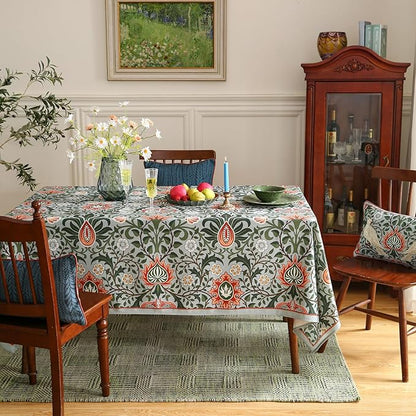 ISAENNE Designer Bohemian Linen Green Small Square Tablecloth,Floral Indoor Table Cloth,Stain Resistant Decor Tablecloths for Dining Thanksgiving Kitchen Party Christmas,55"*55"-Naples