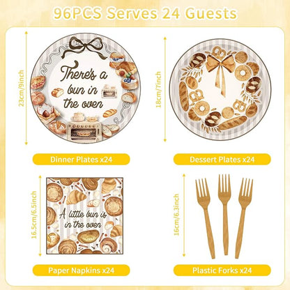 96 Pcs Bun in the Oven Baby Shower Decorations, Bakery Theme Plates Napkins - Image 2