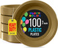 Gold Plastic Plates For Party 7" Gold Disposable Plates Heavy Duty 100 Pcs Plastic Dinnerware Sets Heavy Duty 350 GSM Disposable Dinnerware Set