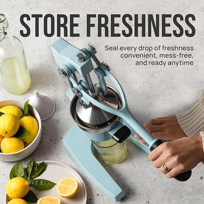 Zulay Kitchen Cast-Iron Orange Juice Squeezer - Heavy-Duty, Easy-to-Clean, Professional Citrus Juicer - Durable Stainless Steel Lemon Squeezer - Sturdy Manual Citrus Press & Orange Squeezer (Blue)