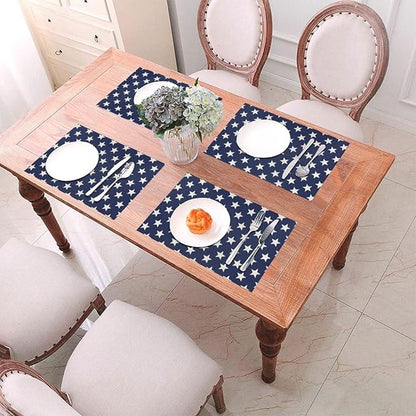 Independence Day Placemats 12x18 Inches Set of 4, 4th of July Blue Stars Placemats Summer Decorative Rectangle Star Table Mats for Party Home Kitchen Dining Table Decoration