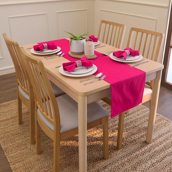 Encasa XO Table Runner, Cotton Canvas Dining Runner 13"x59" | Hot Pink - Image 2