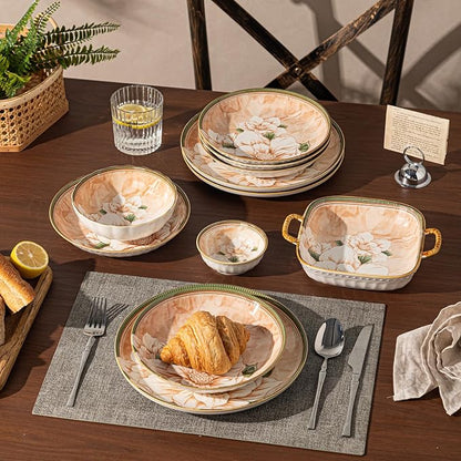 Ceramic Dinnerware Set, Floral Plates and Bowls Sets, Microwave & Dishwasher - Image 6