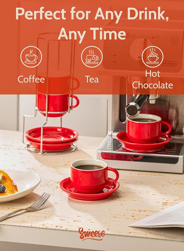 Sweese 8 Ounce Porcelain Stackable Cappuccino Cups - Image 4