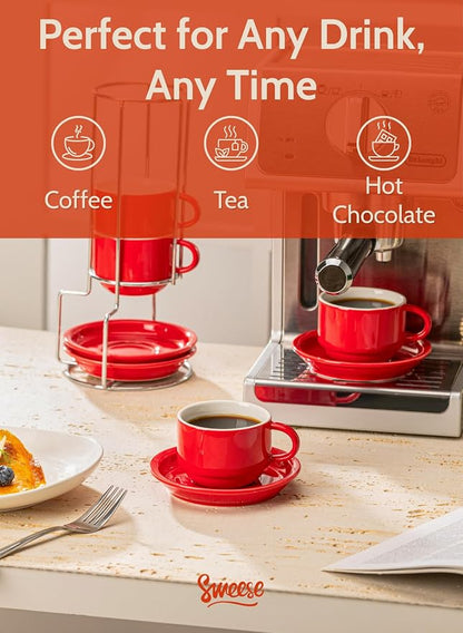 Sweese 8 Ounce Porcelain Stackable Cappuccino Cups - Image 4