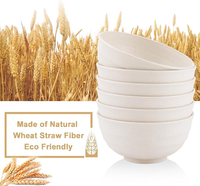 60 OZ Wheat Straw Bowls, Large Popcorn Bowl Sets of 6, Unbreakable Large - Image 3
