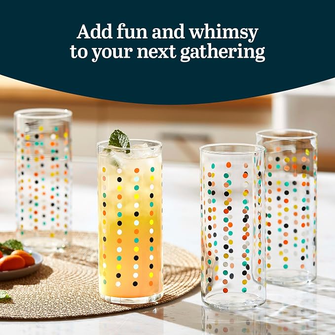 Libbey Vintage Dots Drinking Glasses Set of 4, Retro Polka Dot Design Glass - Image 4