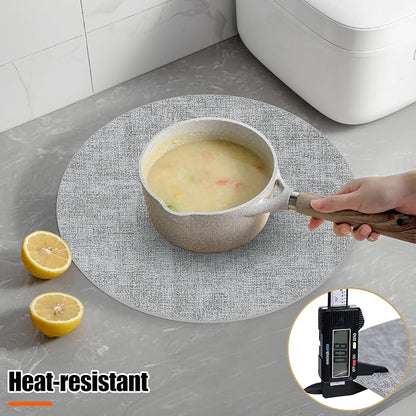 Homaxy Round Faux Leather Placemats and Coasters, Light Grey | Washable - Image 2