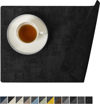 Romanstile Reversible Vinyl Placemats Set of 4, Faux Leather 100% Waterproof Oil-Proof Wipeable Place Mats, Heat Resistant Dual Sided Table Mats for Kitchen/Dining/Party (Black, 12 x 17 Inch)