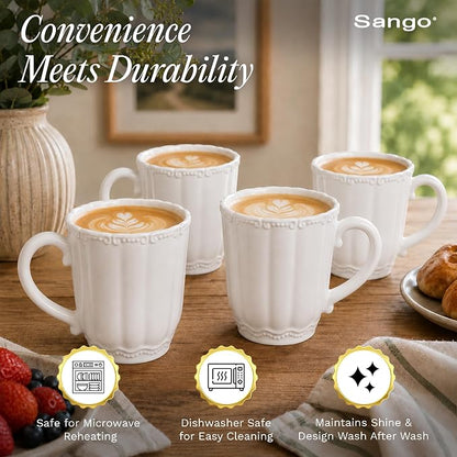 SANGO Bethany White Mugs Set of 4, 15 oz Stoneware White Coffee Mugs, Vibrant - Image 5
