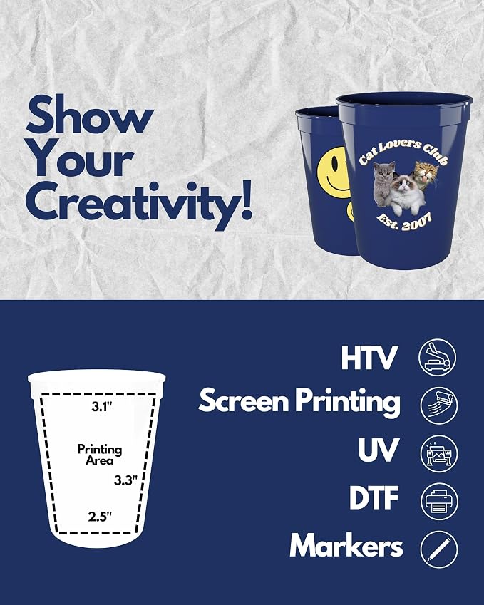 PartyPrints 100 Pack 16 oz Navy Blue Reusable Blank Plastic Cups, Stadium Cups - Image 3