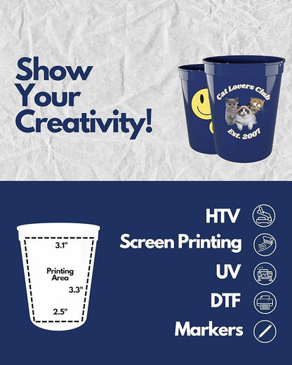 PartyPrints 100 Pack 16 oz Navy Blue Reusable Blank Plastic Cups, Stadium Cups - Image 3
