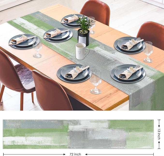 Emvency Table Runner, 13x72 Inch, Farmhouse Abstract Vintage | Art Green Dining - Image 3