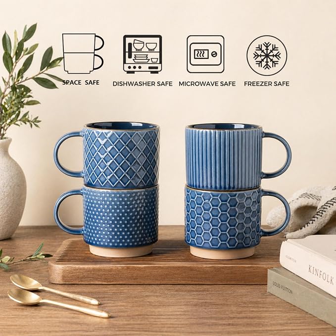 GBhome 12 OZ Stackable Coffee Mugs Set of 6, Ceramic Coffee Cups Set | 3 - Image 7