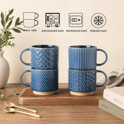 GBhome 12 OZ Stackable Coffee Mugs Set of 6, Ceramic Coffee Cups Set | 3 - Image 7