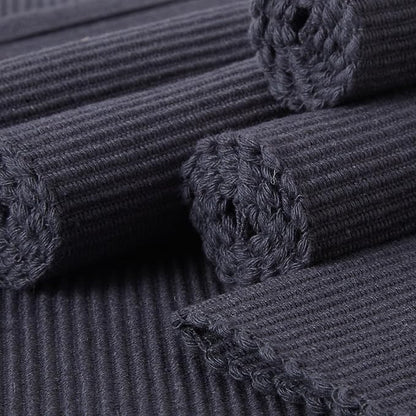 Encasa XO Dining Placemat Set of 6 | Solid Grey Color | Fine Ribbed Cotton Table mat | Size 19x13 in | Machine Washable