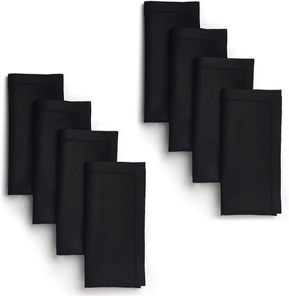D'Moksha Homes Black Linen Napkins Set of 8 - Classic Hemstitch 100% Pure Linen Hemstitch Dinner Napkins 20 x 20 Inch for Spring, Easter - Handcrafted and Machine Washable