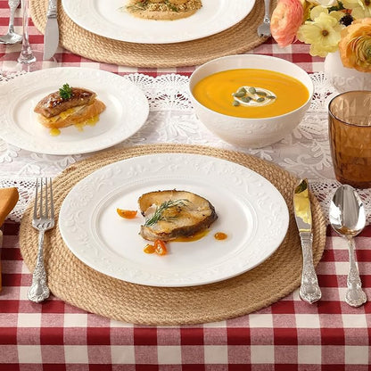 12Pcs Vintage Relief White Bone China Set, Service - Image 3