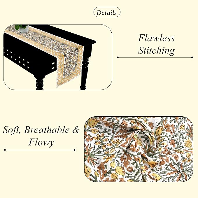 Goldenrod Yellow Hand Block Print 100% Cotton Table Runner 16x70 Inch | Perfect - Image 2