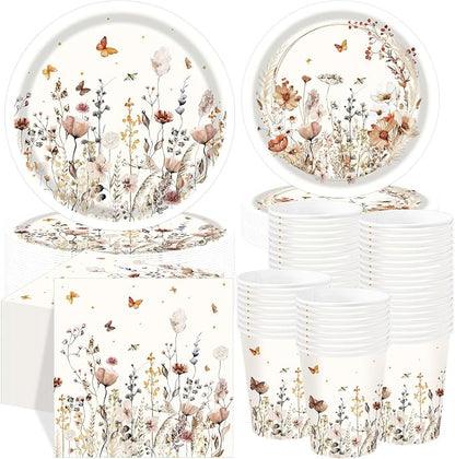 250 Pcs Wildflower Party Decorations Include Boho Autumn Fall Floral Paper by Ziliny
