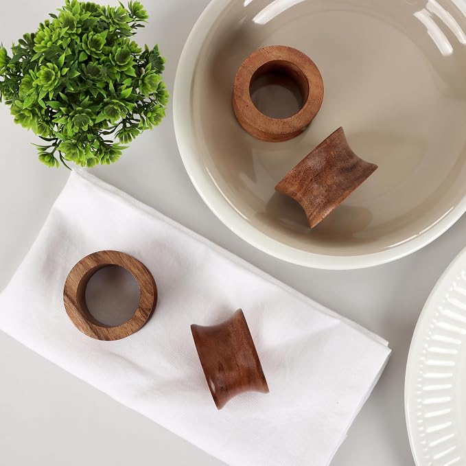 Acacia Wood Napkin Rings, rustic farmhouse style, 2.25x2.25x1.25 in each - Image 3