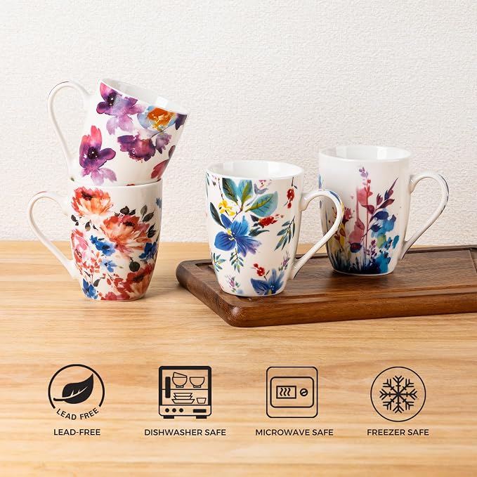 GBhome Floral Coffee Mugs Set of 6, 12 oz Ceramic Coffee Cups Set | Classic - Image 5
