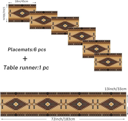 Table Runner and Placemats Set of 6, Boho Aztec | Western Tribal Ethnic Art - Image 3