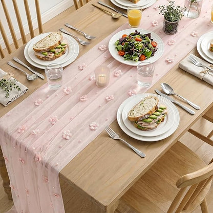 Artoid Mode Pink Flower Pearl Pink Gauze Table Runner 10FT, Seasonal Sheer - Image 5