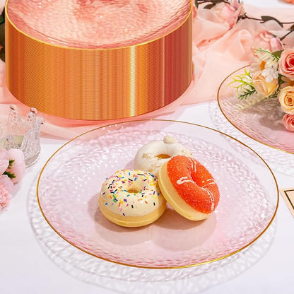 Rubtlamp 100 Pcs Pink And Gold Plastic Plates - Image 3
