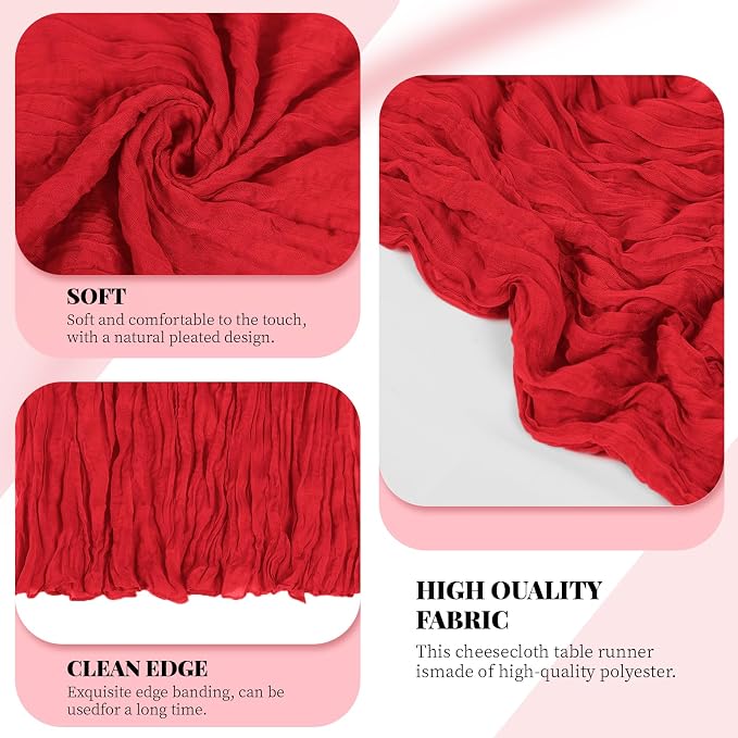 6 Pack Red Cheesecloth Table Runner, 17 x 108 Inch, Gauze Cheese Cloth Table - Image 4
