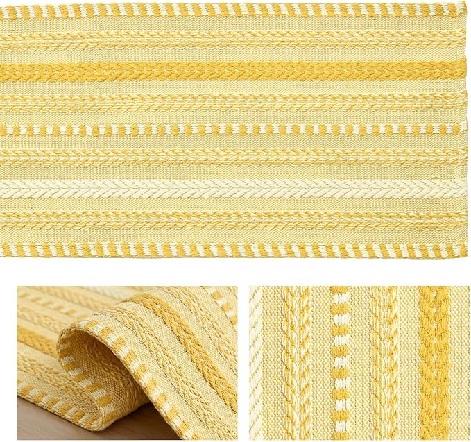 Artoid Mode Yellow Farmhouse Stripe Braided Table Runner 12x72 Inch | Holiday - Image 6