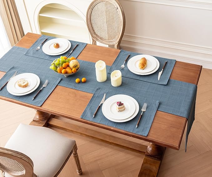 Linen Textured Table Runner, Machine Washable, Farmhouse Neutral Checked table - Image 7