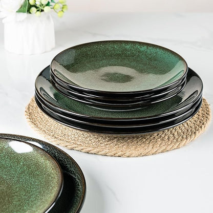 LERATIO Ceramic Dinner Plates Set of 6, 10.5 Inch Handmade Reactive Glaze Porcelain Plates, Coupe Shape Dinnerware Dishes Set for Kitchen,Oven& Microwave & Dishwasher Safe, Scratch Resistant-Green