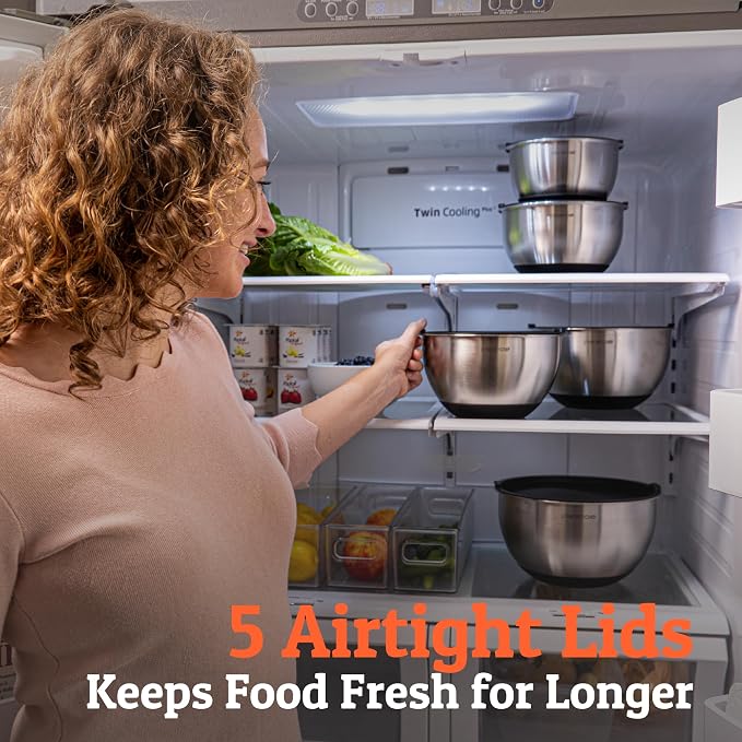 Premium Mixing Bowls With Airtight Lids Set, Thicker Stainless Steel Mixing - Image 4