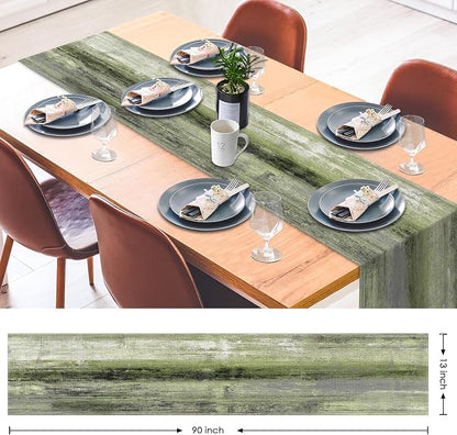 Emvency Table Runner, 13x90 Inch, Olive Green and Grey | Abstract Farmhouse - Image 2