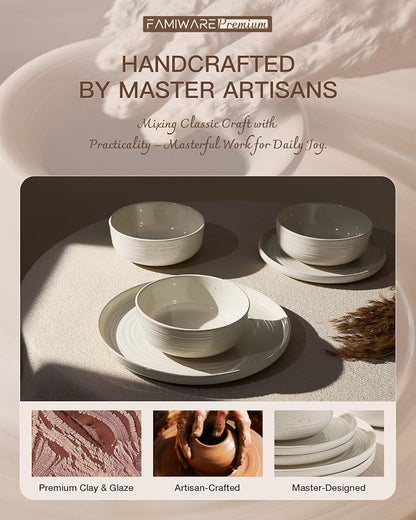 Stoneware Dinnerware Sets for 8, Plates and Bowls, Cream | 24-Piece Ceramic - Image 5