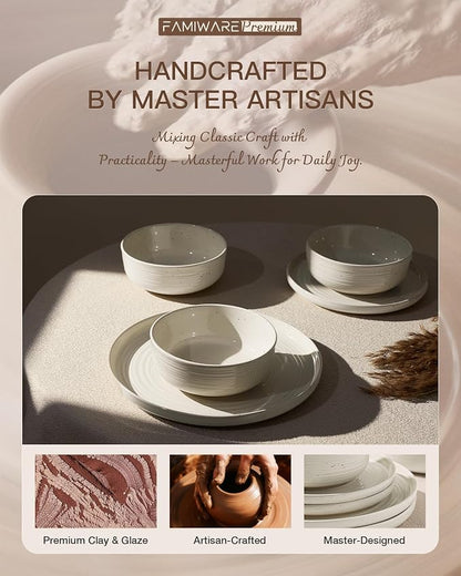 Stoneware Dinnerware Sets for 6, Plates and Bowls, Cream | 18-Piece Ceramic - Image 5