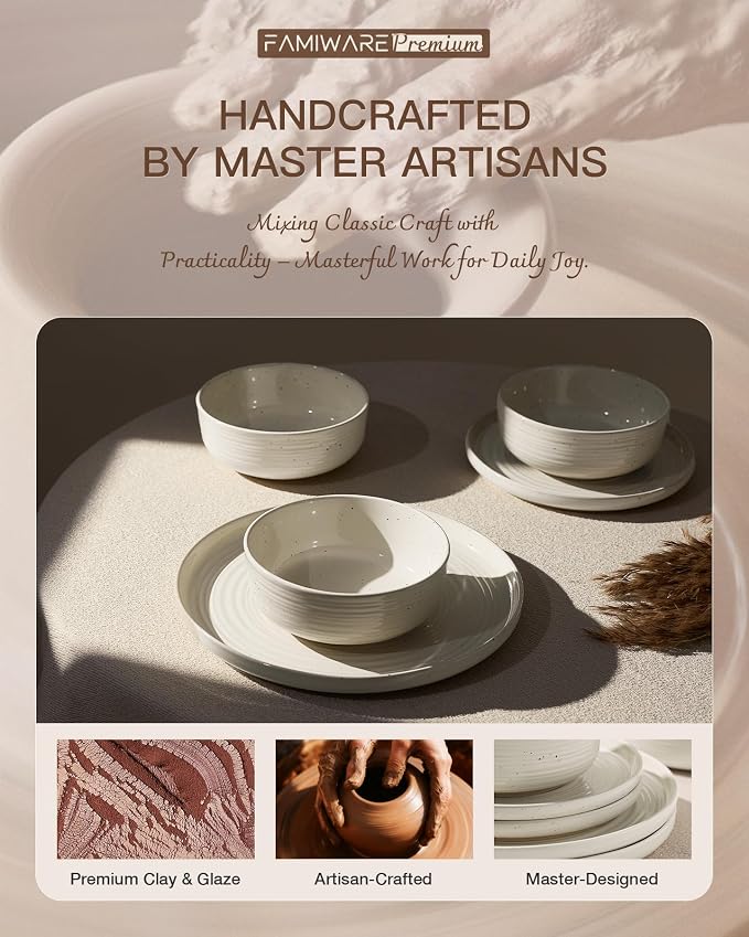 Stoneware Dinnerware Sets with Pasta Bowls, Service - Image 5